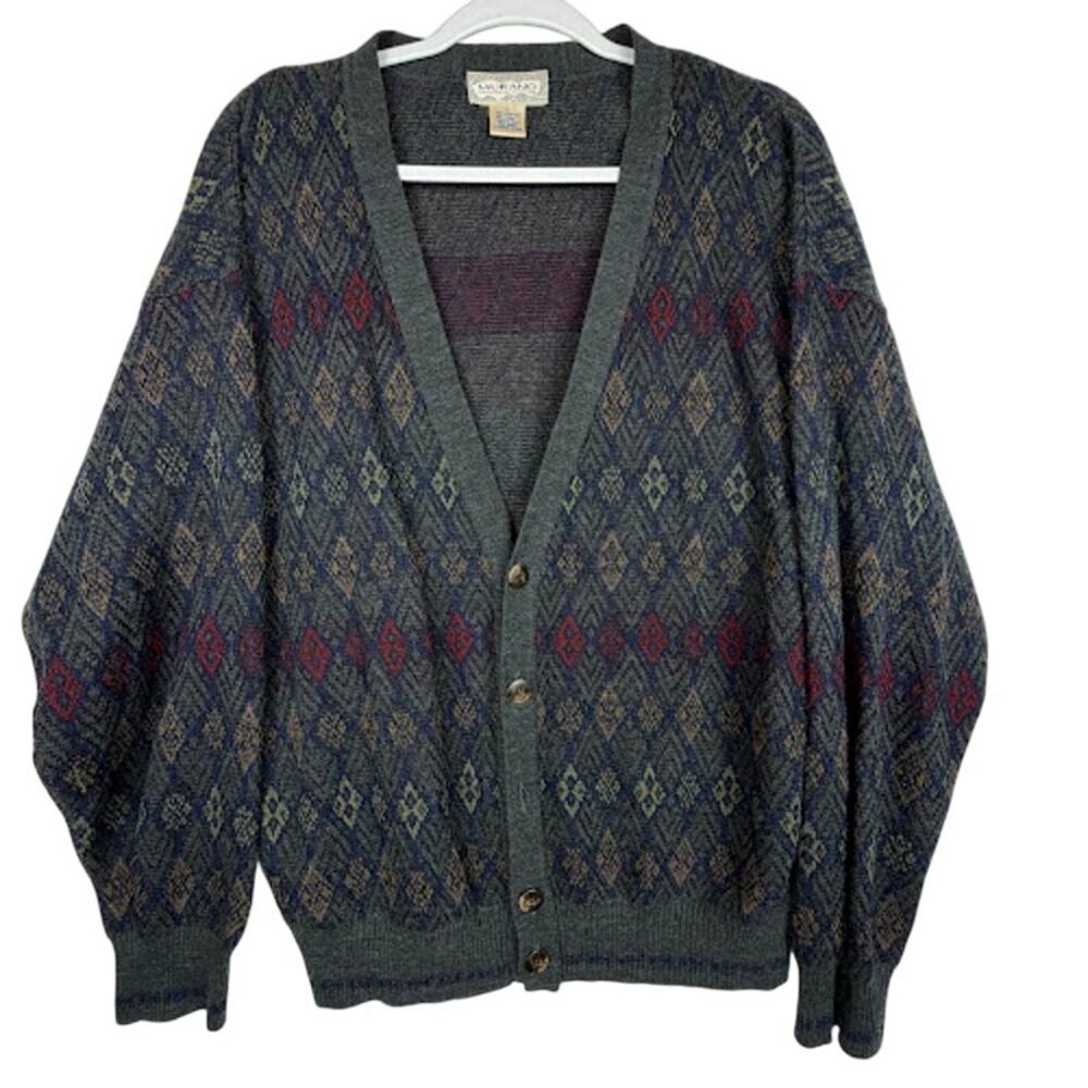 Vintage Murano Italian Cardigan Men's L Wool Mix Grandpa Retro 80s 90s Italy